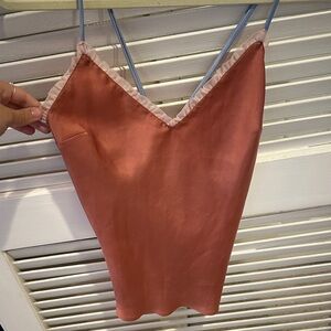 Satin Tank with Ruffle Trim